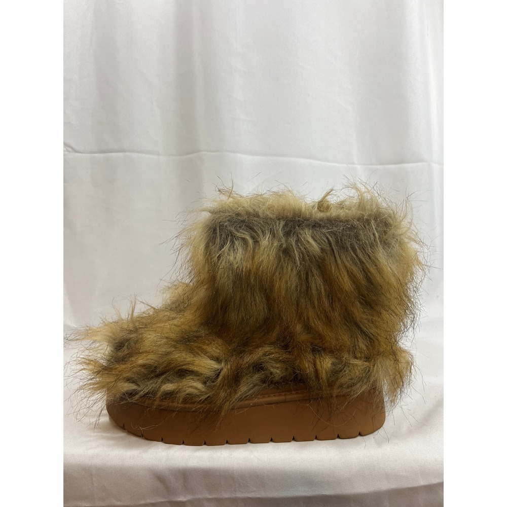 A New Day Womens Faux Fur Platform Ankle Boots Brown Shaggy Size 9